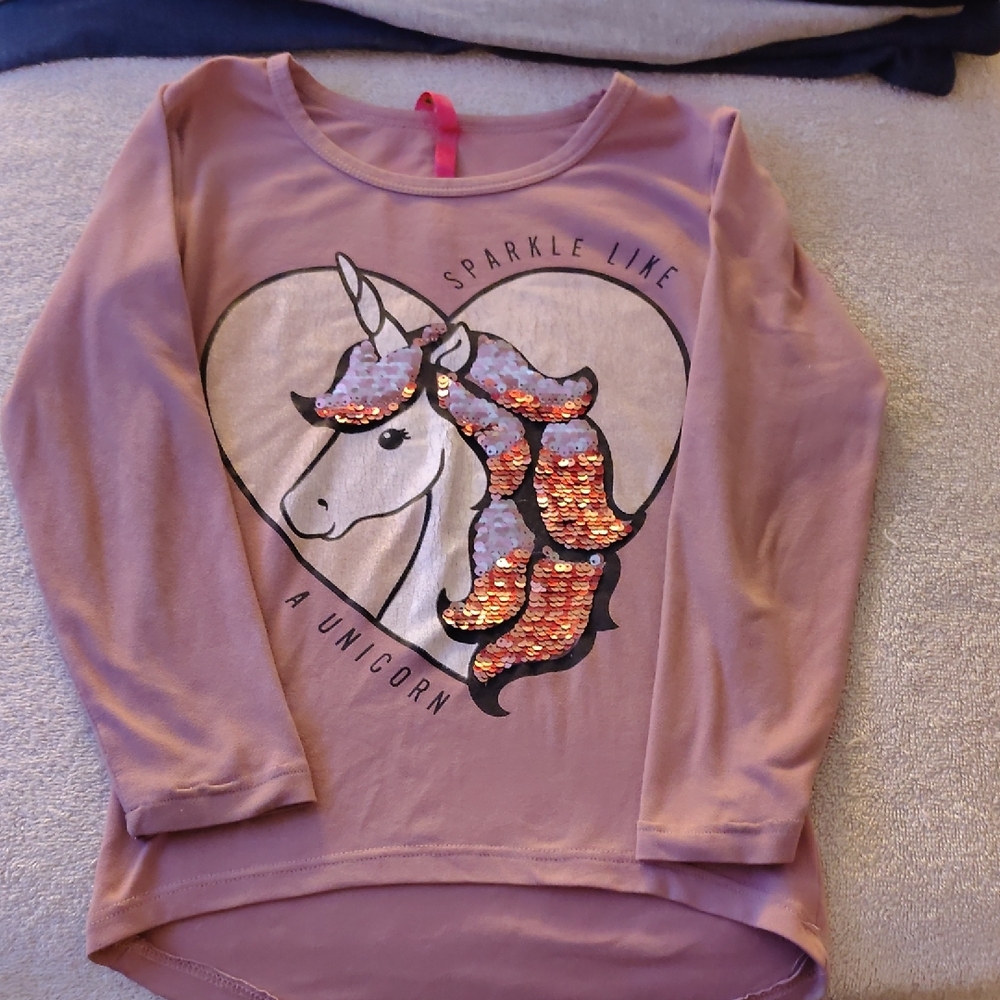 Pink Long Sleeve Tee with Unicorn Graphic
